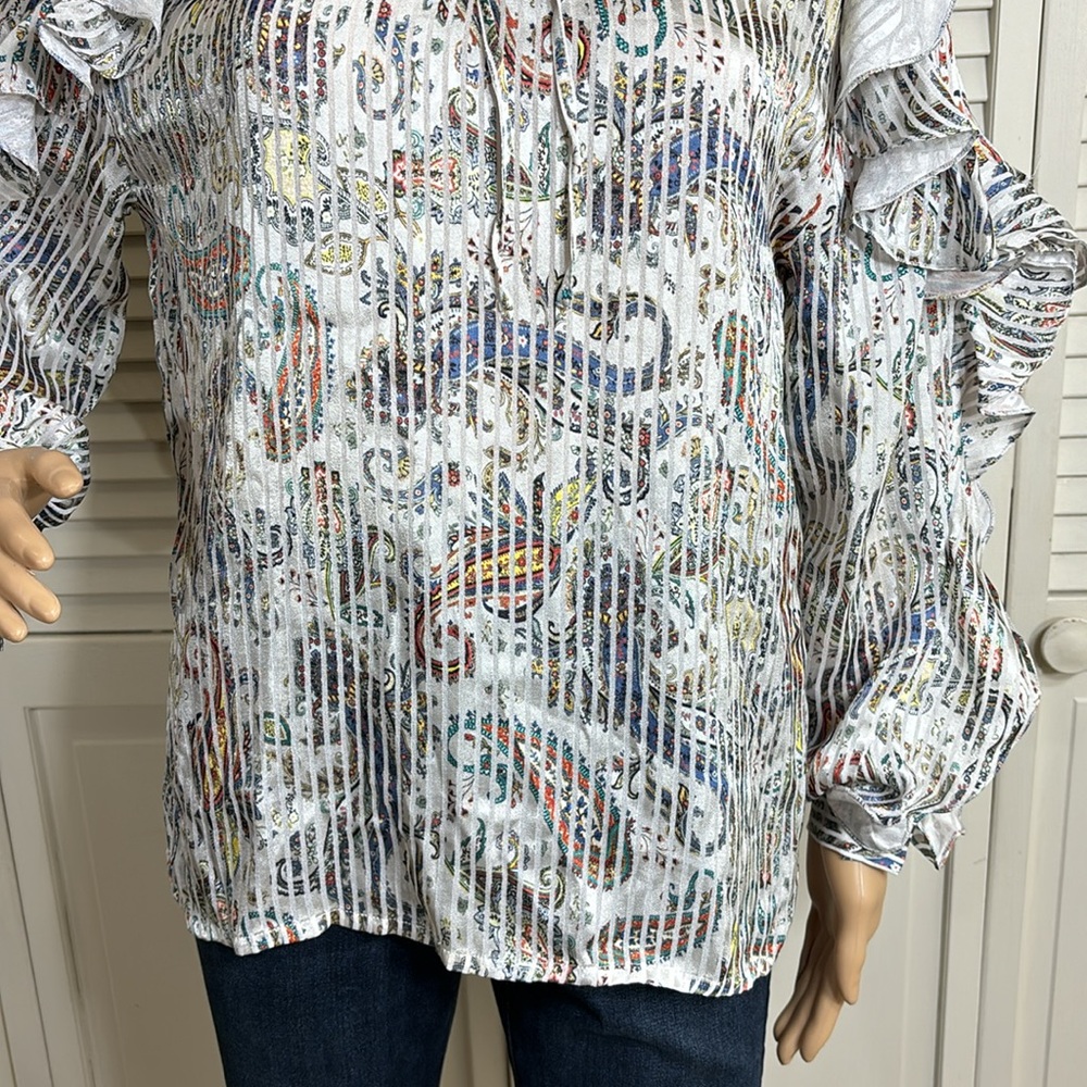 MAJE Boho Ruffled Loodie Striped Paisley Blouse Large - Picture 4 of 14